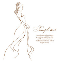 Wedding card with beautiful bride in white dress. vector