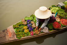 Floating Markets Are A Common Tradition Throughout Southeast Asia. Bangkok, Thailand.