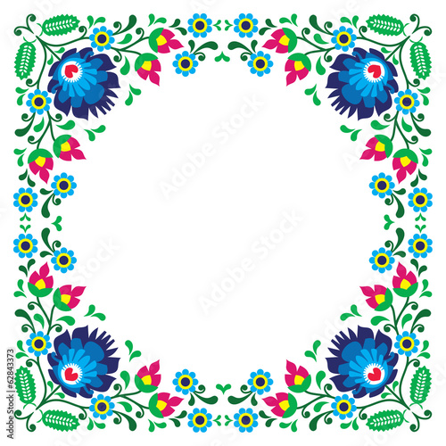 Naklejka na kafelki Polish floral folk embroidery frame pattern - wzory lowickie