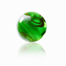 A Green Glass Marble With An Interior Pattern. 