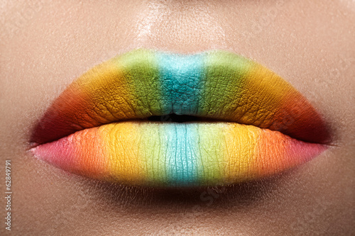 Naklejka na kafelki Closeup of sexy female lips with funny summer makeup