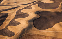 Farmland Landscape, With Ploughed Fields And Furrows In Palouse, Washington, USA. An Aerial View With Natural Patterns. 