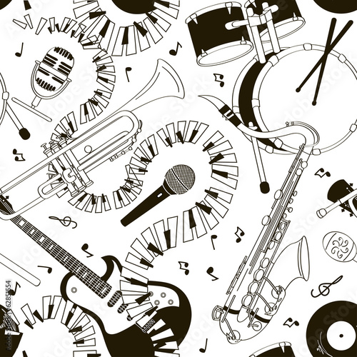 Naklejka - mata magnetyczna na lodówkę Seamless pattern of musical instruments