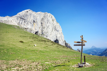 signpost in the mountain