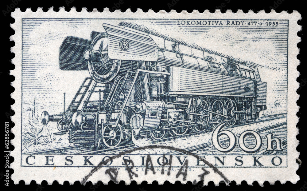 Stamp printed in Czechoslovakia showing 'Rady 477.0' Locomotive - obrazy, fototapety, plakaty 