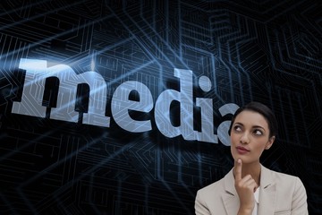 Poster - Media against futuristic black and blue background