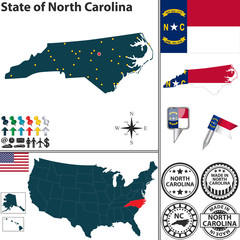 Wall Mural - Map of state North Carolina, USA