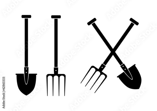 Cuadros en Lienzo Spade and pitchfork on white background