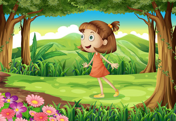 Canvas Print - A playful young girl at the woods