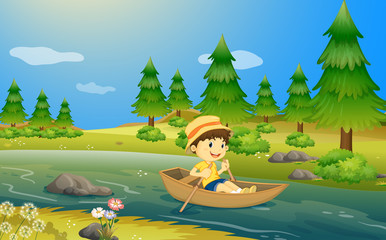 Wall Mural - A boy riding a boat