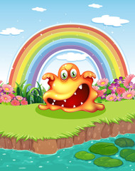 Poster - A scary monster at the pond and a rainbow in the sky