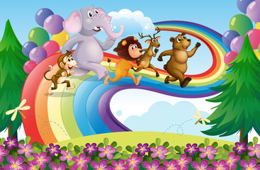 Poster - A group of animals at the rainbow