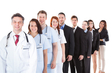 Wall Mural - Doctors and managers standing in row