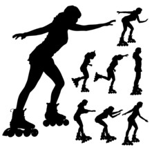 Vector Silhouette Of A Woman On Roller Skates.