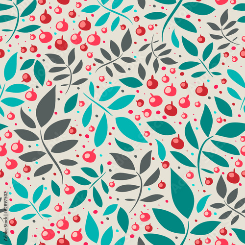 Fototapeta na wymiar Seamless pattern with leaves and berries