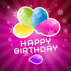 Wall Mural - Happy Birthday Retro Pink Background with Colorful Balloons