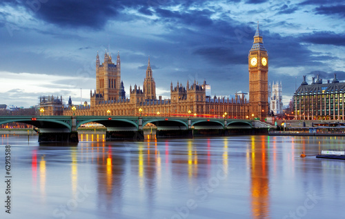 Naklejka - mata magnetyczna na lodówkę London - Big ben and houses of parliament, UK