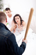 © V&P Photo Studio - caught in cheating, angry husband holding the hatchet, a woman a