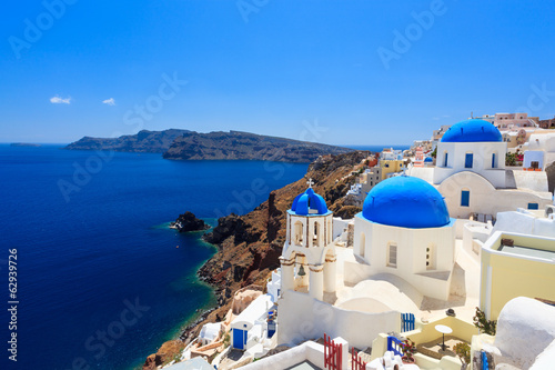 Leinwand Poster  Blaue Kuppel-Kirchen Oia Santorini