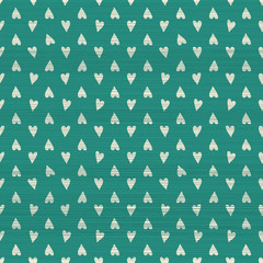 Fototapete - seamless doodle hearts pattern with fabric texture