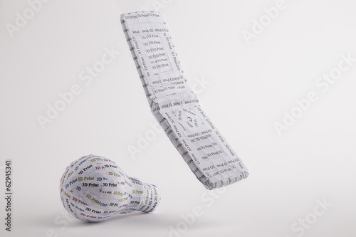Fotografia, Obraz 3D printed clamshell mobile phone and lightbulb concept