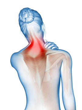 a woman having acute pain in the neck muscles