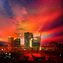 Canvas Print - abstract background with city at night