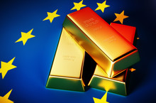 3d Photo Realistic Image Of Golden Bricks With EU Background