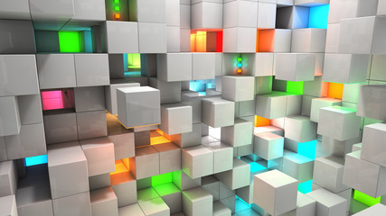 Fototapete - Abstract background white and color cubes