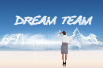 Poster - Dream team against energy design over landscape
