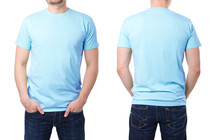Blue T Shirt On A Young Man Template
