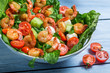 Closeup of salad with vegetables and shrimp