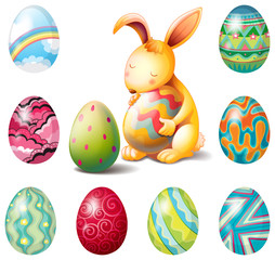 Sticker - A group of Easter eggs and a sweet bunny