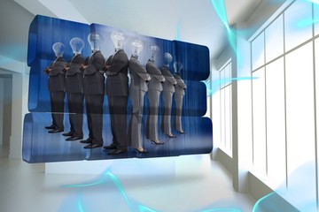 Aufkleber - Composite image of light bulb business people on abstract screen
