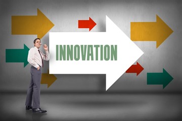 Poster - Innovation against arrows pointing