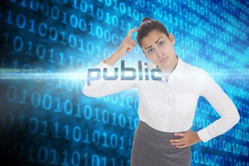 Aufkleber - Public against shiny blue binary code on black background