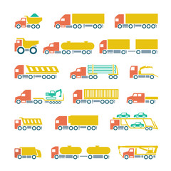 Wall Mural - Set flat icons of trucks, trailers and vehicles