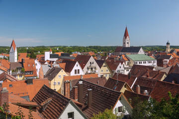 Fototapete - Allgäu, Kaufbeuren, Stadtpanorama von St. Blasius mit Stadtpfar