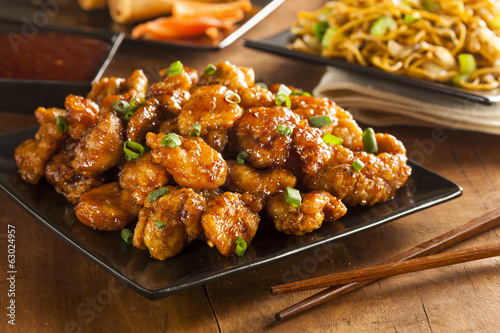 Asiatique Poulet à l'orange avec des oignons verts Tableau sur Toile