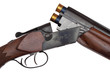 Opened double-barrelled hunting loaded gun closeup isolated