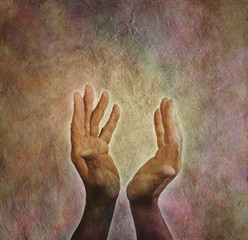 Canvas Print - healing hands on rustic parchment