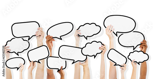 Fotomural Diverse Hands HoldingSpeech Bubbles