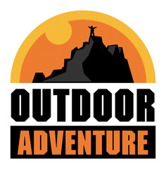 Wall Mural - Mountain adventure sign or label, vector