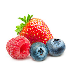 Wall Mural - Raspberry, Strawberry and Blueberry Isolated on White Background