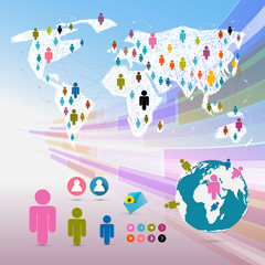 Wall Mural - Vector People on Paper World Map - Social Media Connection