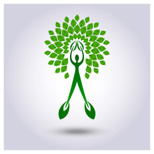 Vector Tree With Green Leafage Background