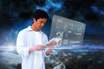 Poster - Casual man using tablet with interface