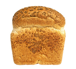 A loaf of bread closeup on white background