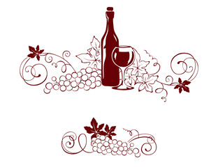 Set design elements -- vine and a wine bottle