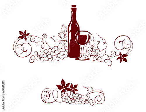 Obraz w ramie Set design elements -- vine and a wine bottle